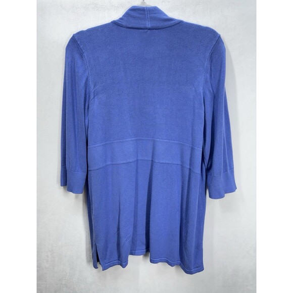 Chicos Open Front Cardigan Womens 2/Large Blue 1/2 Sleeve Duster Sweater Classic - Picture 2 of 10
